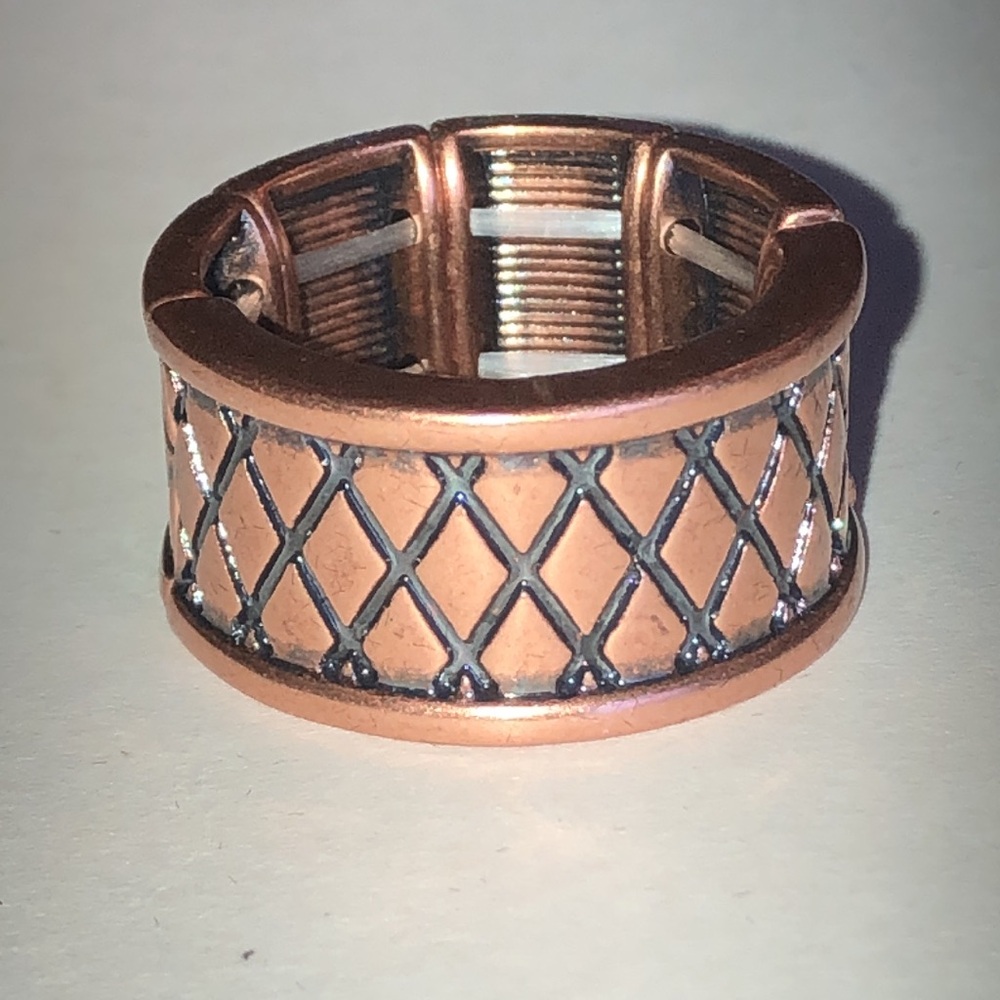 Copper Tone Patterned Boho Stretchy Band Ring